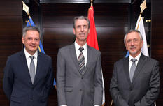 Andorre St Marin - H.E. Mr Gilbert Saboya, Minister of Foreign Affairs of the Principality of Andorra; Mr Gilles Tonelli, Minister of Foreign Affairs and Cooperation, and H.E. Mr Pasquale Valentini, Minister of Foreign and Political Affairs of the Republic of San Marino © Government Communication Department / Charly Gallo