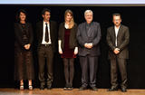 Voir la photo - Photo Caption:From left to right: Zabou Breitman, winner of the High School Students' Favourite Choice, Gilles Marchand, Blandine Rinkel, winner of the Discovery Grant, Michel Tremblay, winner of the Literary Prize and Admir Shkurtaj, winner of the Young Music Fans' Favourite Choice © Government Communication Department/Charly Gallo Voir la photo - Photo Caption:From left to right: Zabou Breitman, winner of the High School Students' Favourite Choice, Gilles Marchand, Blandine Rinkel, winner of the Discovery Grant, Michel Tremblay, winner of the Literary Prize and Admir Shkurtaj, winner of the Young Music Fans' Favourite Choice © Government Communication Department/Charly Gallo