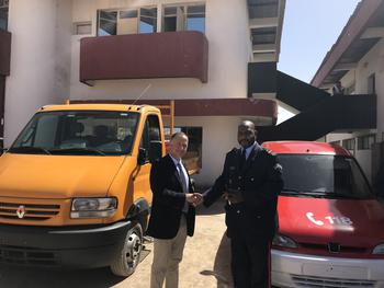Remise officielle de véhicule et matériel ©  DCI - Official handover of vehicles and equipment by Colonel Varo, Chief of Monaco Fire and Emergency Service to Lieutenant-Colonel Cissoko, Acting Director of the DGPC ©DCI