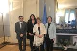 Voir la photo - From left to right: Mr Gilles Realini (First Secretary at Monaco’s Permanent Representation in Geneva), Ms Francesca Casalone (Intern at Monaco’s Permanent Representation in Geneva), Ms Michelle Bachelet (United Nations High Commissioner for Human Rights) and H.E. Ms Carole Lanteri (Ambassador and Permanent Representative of Monaco to the Office of the United Nations in Geneva) - © DR