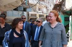 2-Visite Mme Rosabrunetto Camp Bourj el-Barajneh - Isabelle Rosabrunetto, accompanied by Daniela Leinen, Deputy Director of UNRWA Affairs in Lebanon, visits the Bourj el-Barajneh camp. © UNRWA