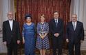 Accréditation Ambassadeurs. ©Direction de la Communication-Stéphane Danna - From left to right: H.E. Monseigneur Martin Krebs, Apostolic Nuncio; H.E. Ms Guilhermina Prata, Ambassador Extraordinary and Plenipotentiary of the Republic of Angola; Ms Isabelle Berro-Amadei, Minister of Foreign Affairs and Cooperation; H.E. Mr Hernando Alfonso Prada Gil, Ambassador Extraordinary and Plenipotentiary of the Republic of Colombia; H.E. Mr Jorge Luis Jure Arnoletti, Ambassador Extraordinary and Plenipotentiary of the Eastern Republic of Uruguay. © Stéphane Danna – Government Communication Department