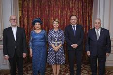 Accréditation Ambassadeurs. ©Direction de la Communication-Stéphane Danna - From left to right: H.E. Monseigneur Martin Krebs, Apostolic Nuncio; H.E. Ms Guilhermina Prata, Ambassador Extraordinary and Plenipotentiary of the Republic of Angola; Ms Isabelle Berro-Amadei, Minister of Foreign Affairs and Cooperation; H.E. Mr Hernando Alfonso Prada Gil, Ambassador Extraordinary and Plenipotentiary of the Republic of Colombia; H.E. Mr Jorge Luis Jure Arnoletti, Ambassador Extraordinary and Plenipotentiary of the Eastern Republic of Uruguay. © Stéphane Danna – Government Communication Department