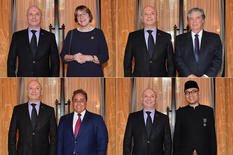 Accréditations Ambassadeurs 05-11-2019 - Laurent Anselmi, Minister of Foreign Affairs and Cooperation, with:top, on the left: H.E. Ms Oda Helen Sletnes, Ambassador of the Kingdom of Norway; on the right: H.E. Mr Juan Salazar Sparks, Ambassador of Chile; bottom, on the left: H.E. Mr Sheikh Ali Bin Jassim Al-Thani, Ambassador Extraordinary and Plenipotentiary of the State of Qatar; on the right: H.E. Mr Arrmanatha Christiawan Nasir, Ambassador of the Republic of Indonesia. © Government Communication Department/Michael Alesi