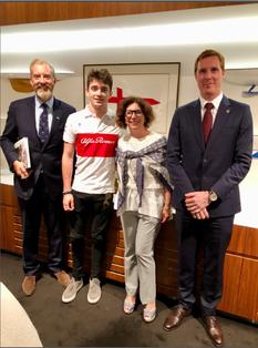 Charles Leclerc C Fautrier - From left to right:  Andrew Cannon, Honorary Consul of Monaco to Melbourne; Charles Leclerc, Formula 1 racing driver;  H.E. Ms. Catherine Fautrier, Ambassador of Monaco to Australia and Hadrien Bourely, Honorary Consul of Monaco in Sydney ©DR