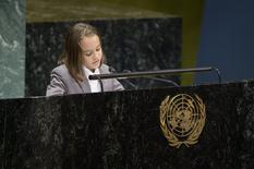 Maylen ONU - Mayleen, aged 9, representing Monaco at the UN © DR