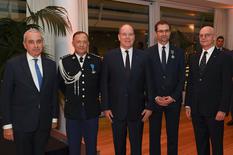 Médailles Thomas Fouilleron Colonel Varo - Surrounding H.S.H. the Sovereign Prince: Serge Telle, Minister of State; Laurent Stefanini, French Ambassador to Monaco; Colonel Tony Varo, Supreme Commander of the Military Force; and Thomas Fouilleron, Director of the Archives and Library at the Prince’s Palace. © Government Communication Department / Manuel Vitali