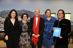 Only watch beijing 2015 - From left to right:  Tess Pettavino;  H.E. Ms. Catherine Fautrier, Ambassador of Monaco to China;   Luc Pettavino, President of the Monegasque Association to Combat Myopathies and Founder of "Only Watch;"   Leila Elling and Victor Hwang, proprietors of the Salon Monaco.©DR 