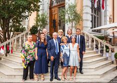 Réception Rome 2019 - H.E. Mr. Robert Fillon and his wife, with the staff of the Embassy. ©DR
