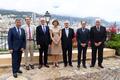 Réunion CCAF - From left to right:  Gérard Rameix, former Chairman of the Financial Markets Authority (AMF);  Robert Ophele, Chairman of the AMF;  Serge Telle, Minister of State;  Magali Vercesi, Secretary General of the Commission for the Control of Financial Activities (CCAF);  Jacques Henri David, Chairman of the CCAF;  Jean Castellini, Minister of Finance and Economy and Étienne Franzi, Chairman of the Compagnie Monégasque de Banque. ©Government Communication Department/Manuel Vitali 