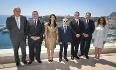 VO Egypte - From left to right: Mr Henri Fissore, President of the Board of Directors for the Grimaldi Forum Monaco; Mr Ossama Heikal, Member of Parliament and Chair of the Parliamentary Committee for Antiquities, Culture and Information; H.E. Ms Rania Al-Mashat, Minister of Tourism; Mr Patrice Cellario, Minister of the Interior; H.E. Mr Khaled El-Anany, Minister of Antiquities; H.E. Mr Ehab Badawy, Ambassador of Egypt to Monaco; Ms Sahar Talaat Mostafa, Member of Parliament and Chair of the Parliamentary Committee for Tourism and Aviation.© Government Communication Department / Michael Alési  